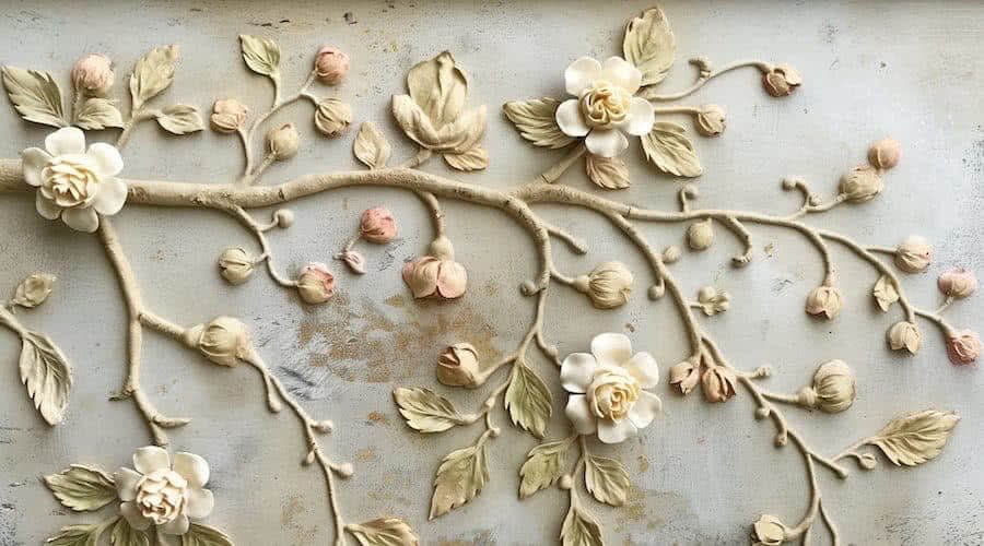 Vintage Floral Relief Distressed Wooden Furniture