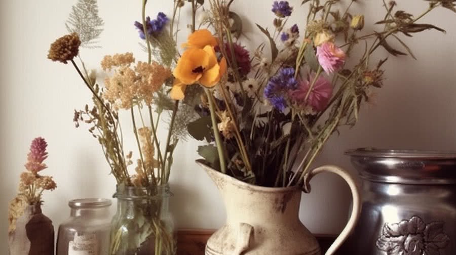 Seasonal Cottagecore Spring Flowers In Vintage Vase